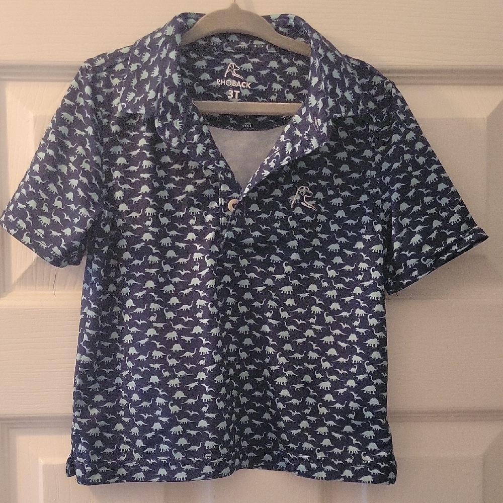 Rhoback Blue Dinosaur Pattern Polo